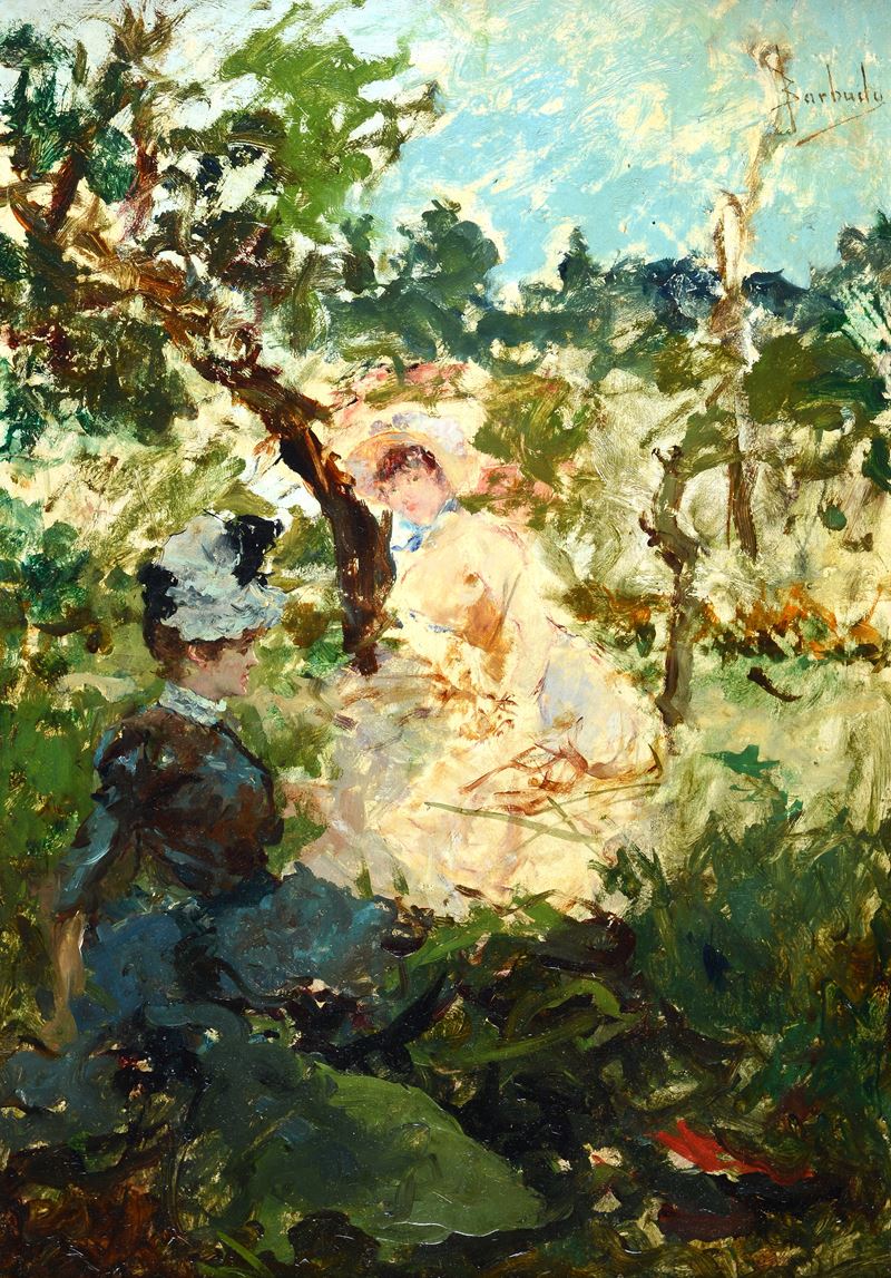 Salvador Sánchez Barbudo - Donna e Bambina in Giardino