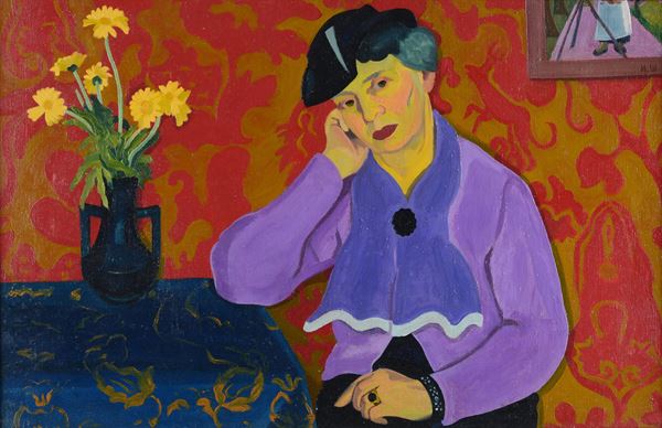 Donna con vaso di fiori