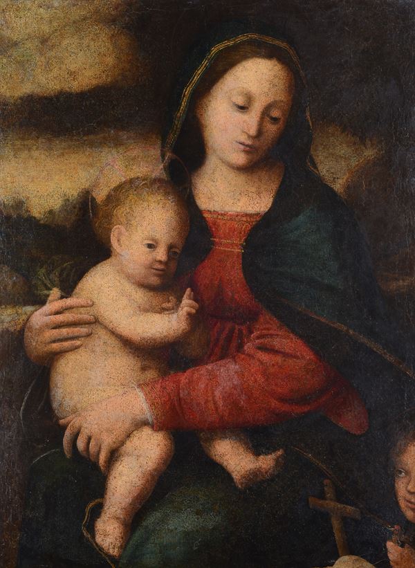 Scuola Toscana, XVI sec. - Madonna con Bambino e San Giovannino