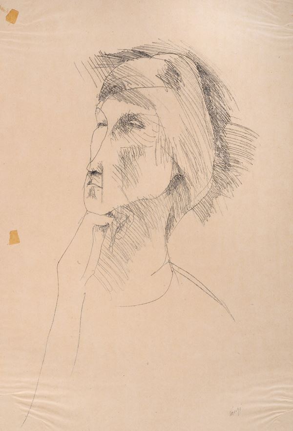 Giuliano Vangi : Volto  - Matita su carta - Asta ARTE MODERNA E CONTEMPORANEA - II - Galleria Pananti Casa d'Aste