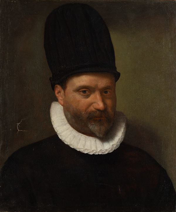 Scuola Emiliana, XVI sec. - Ritratto di gentiluomo con cappello e gorgiera