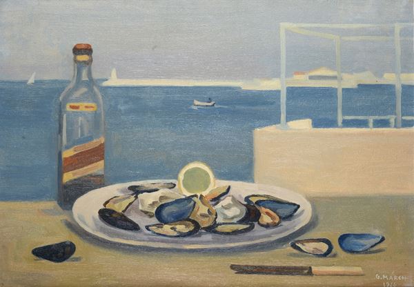 Giovanni March - Natura morta con mare sullo sfondo