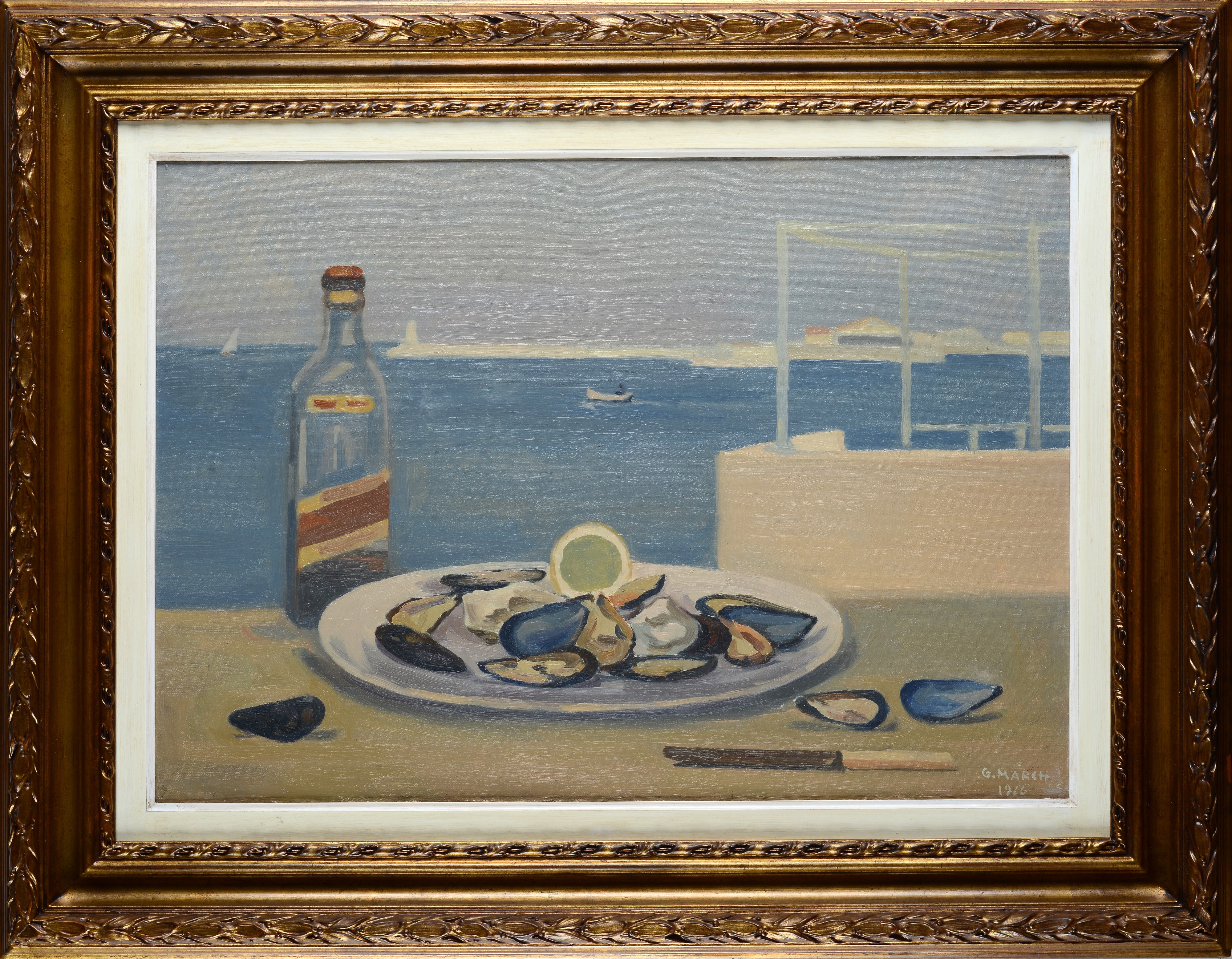 Natura morta con mare sullo sfondo