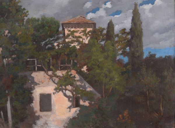 Stefano Bruzzi - Paesaggio toscano con casale