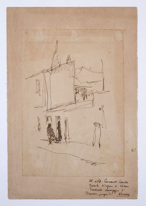 Lorenzo Viani : Street with figures  - Indian ink on paper - Auction MODERN AND CONTEMPORARY ART - II - Galleria Pananti Casa d'Aste