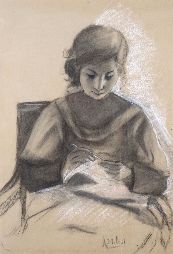 Alessandro Milesi - Ragazza che cuce
