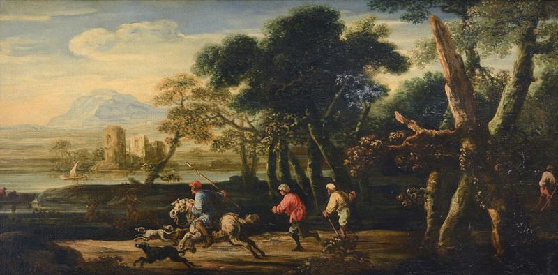 Paesaggio con scena di caccia