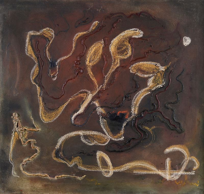 Georges Mathieu - Composizione, olio e pastelli su tela
