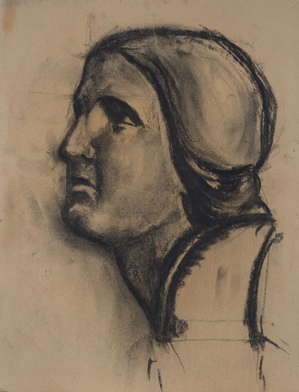 Achille Funi : Ritratto  ((1948))  - Carboncino su carta - Asta ARTE MODERNA E CONTEMPORANEA - II - Galleria Pananti Casa d'Aste