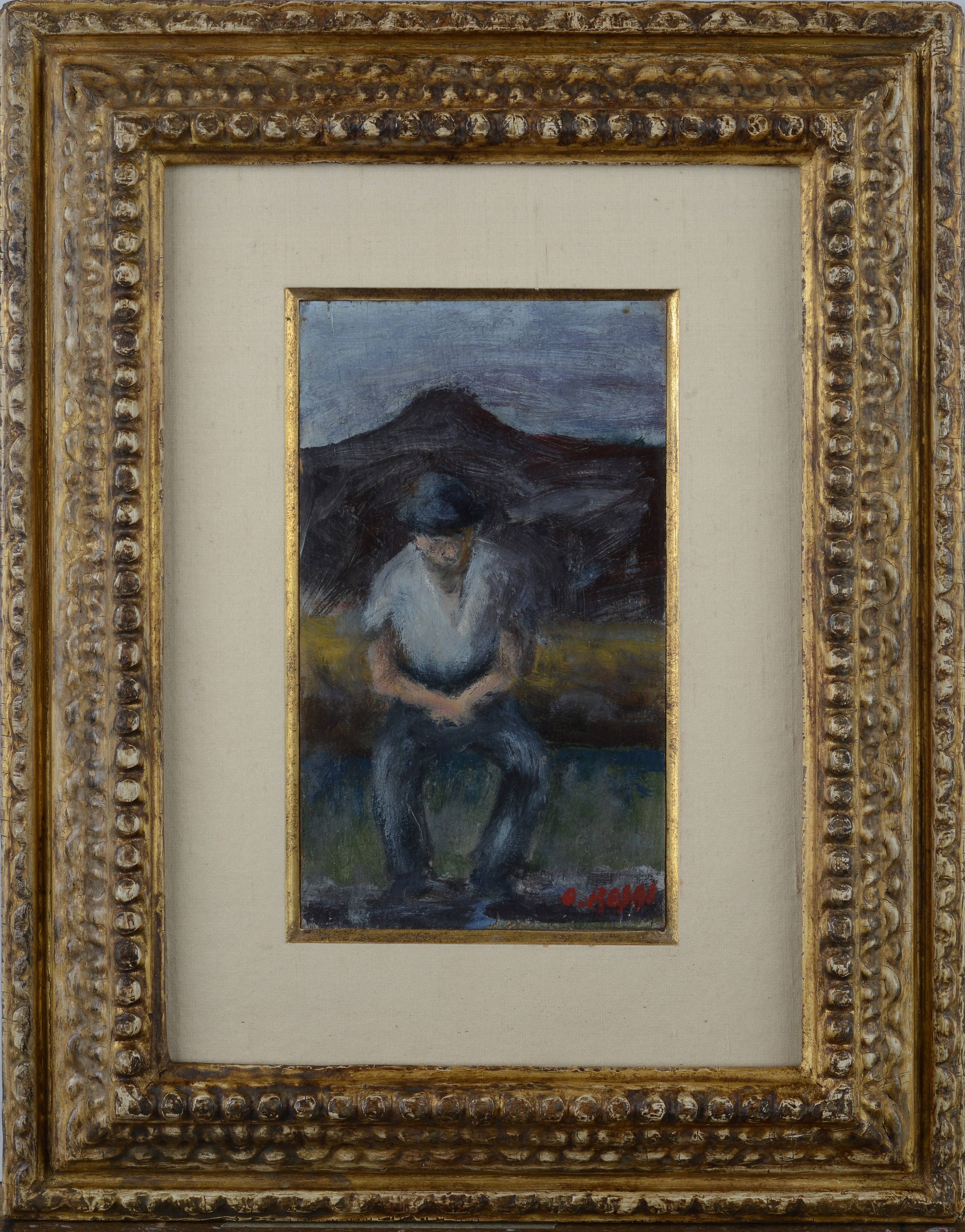 Ottone Rosai - Contadino a riposo, olio su legno