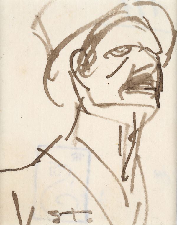 Th&#233;ophile Alexandre  Steinlen - Head of man with top hat