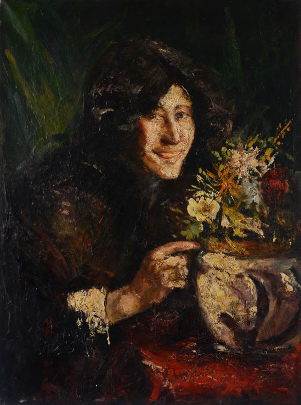 Attr. a Antonio Mancini - Ritratto di donna