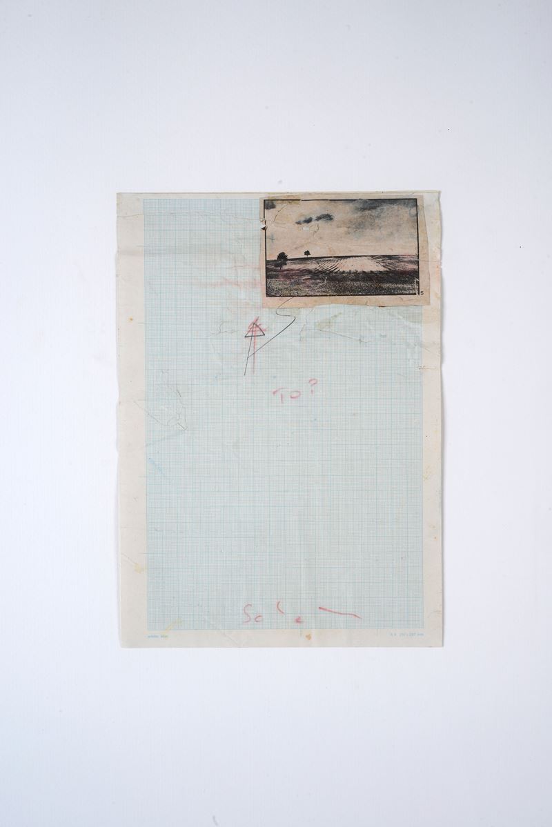 Mario Schifano - Senza titolo, tecnica mista e collage su carta