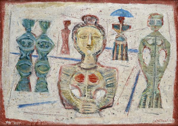 Massimo Campigli : Without title (1960) - Oil painting on canvas ...