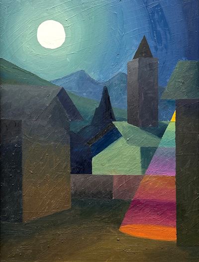 Il villaggio, olio su tavola
