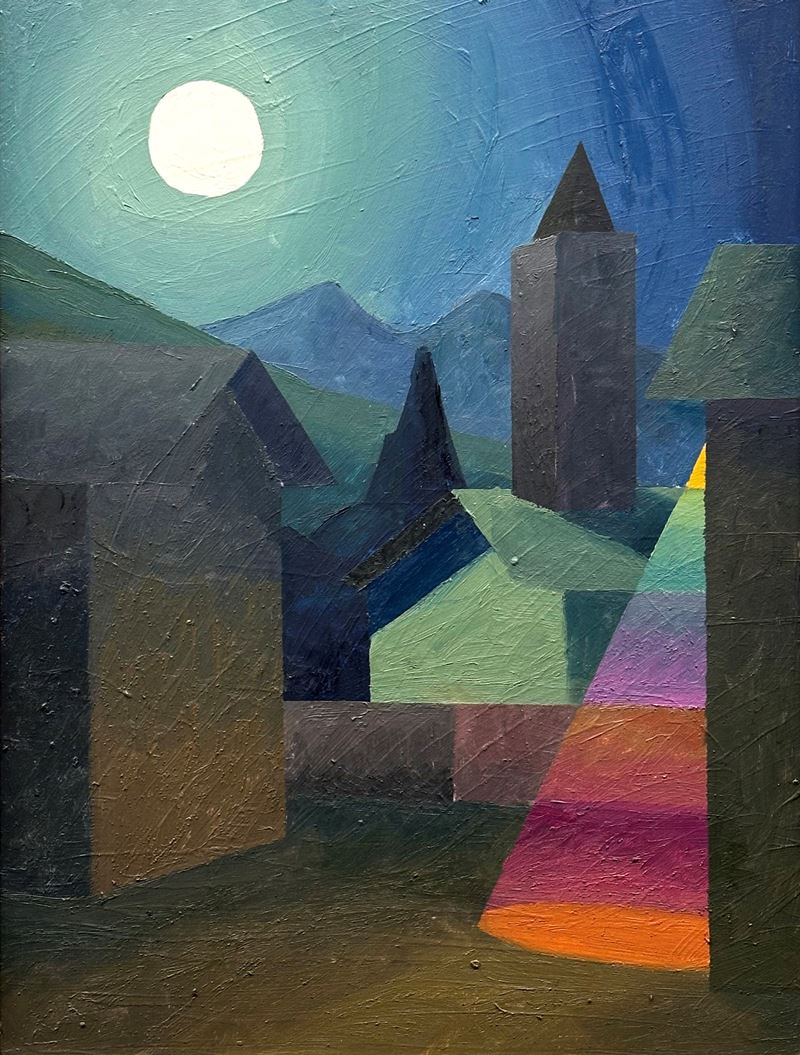 Salvo - Il villaggio, olio su tavola