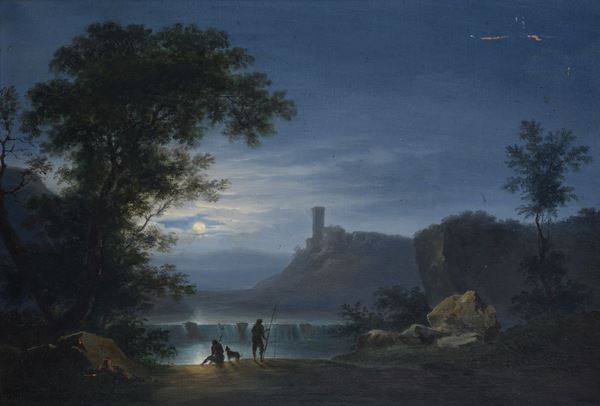 Scuola Europea XIX sec. - Paesaggio al chiaro di luna