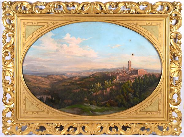 Scuola Italia Centrale, XIX sec. - Veduta sul borgo di San Pietro a Perugia
