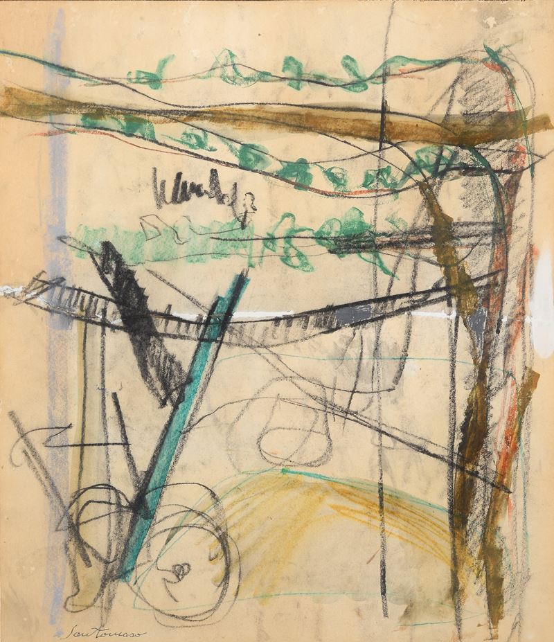 Giuseppe Santomaso - Cortile, acquerello su carta riportata su compensato