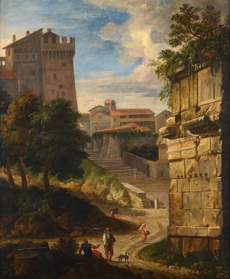 Paesaggio con castello, rovine e figure