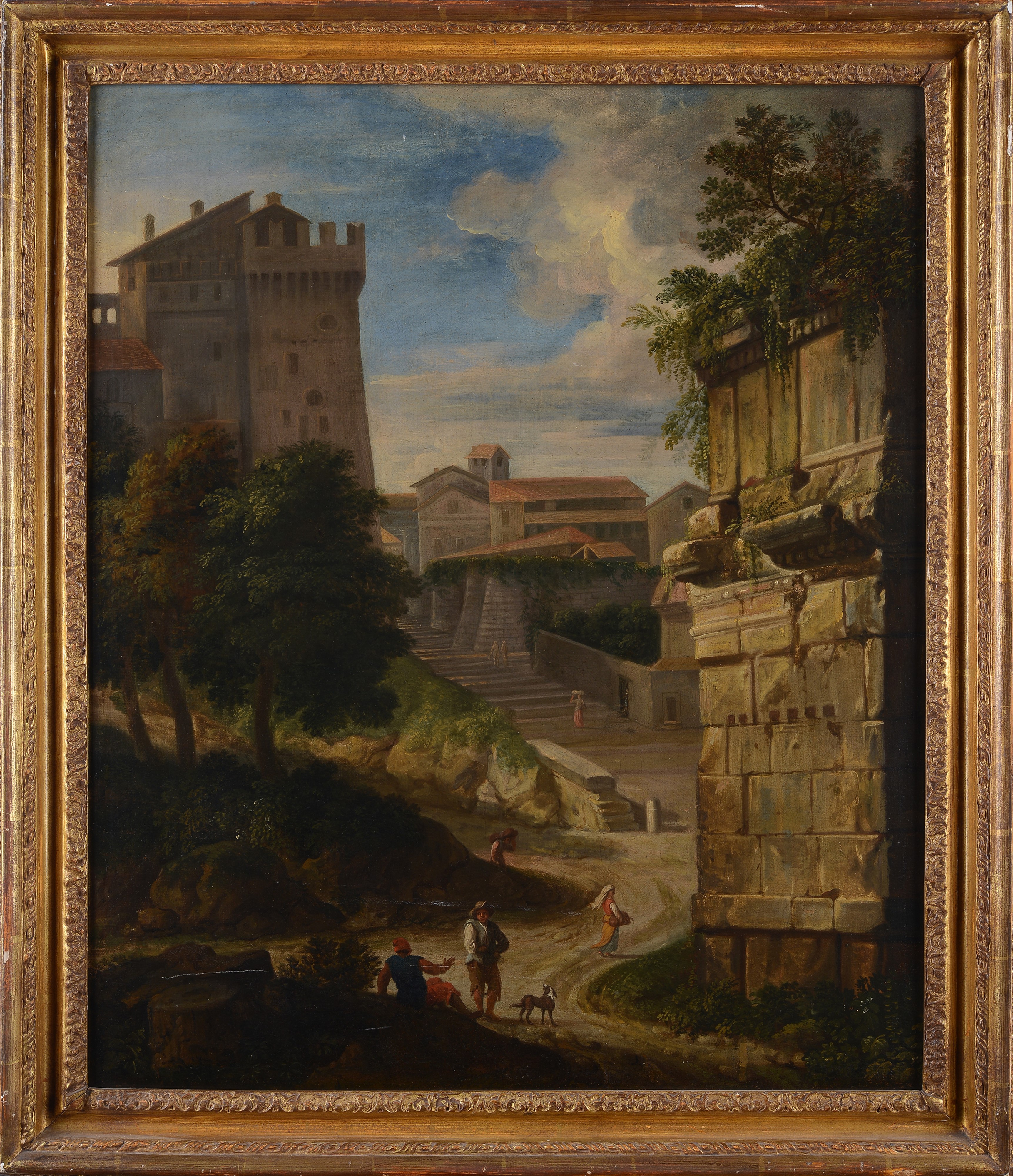 Paesaggio con castello, rovine e figure