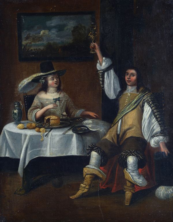 Scuola Fiamminga, XVII sec. - Interior with figures