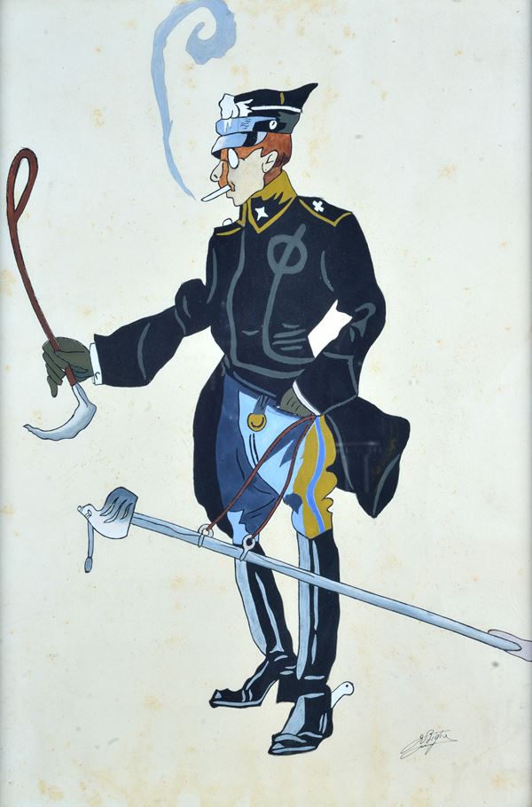 Anonimo, XX sec. - Caricature of a light cavalryman from Saluzzo