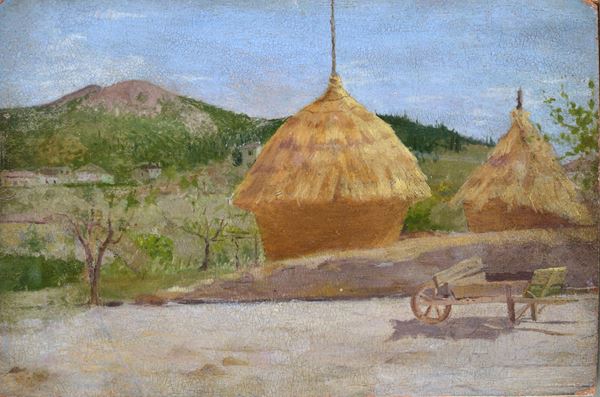 Giuseppe Abbati - Paesaggio con covoni e carretto
