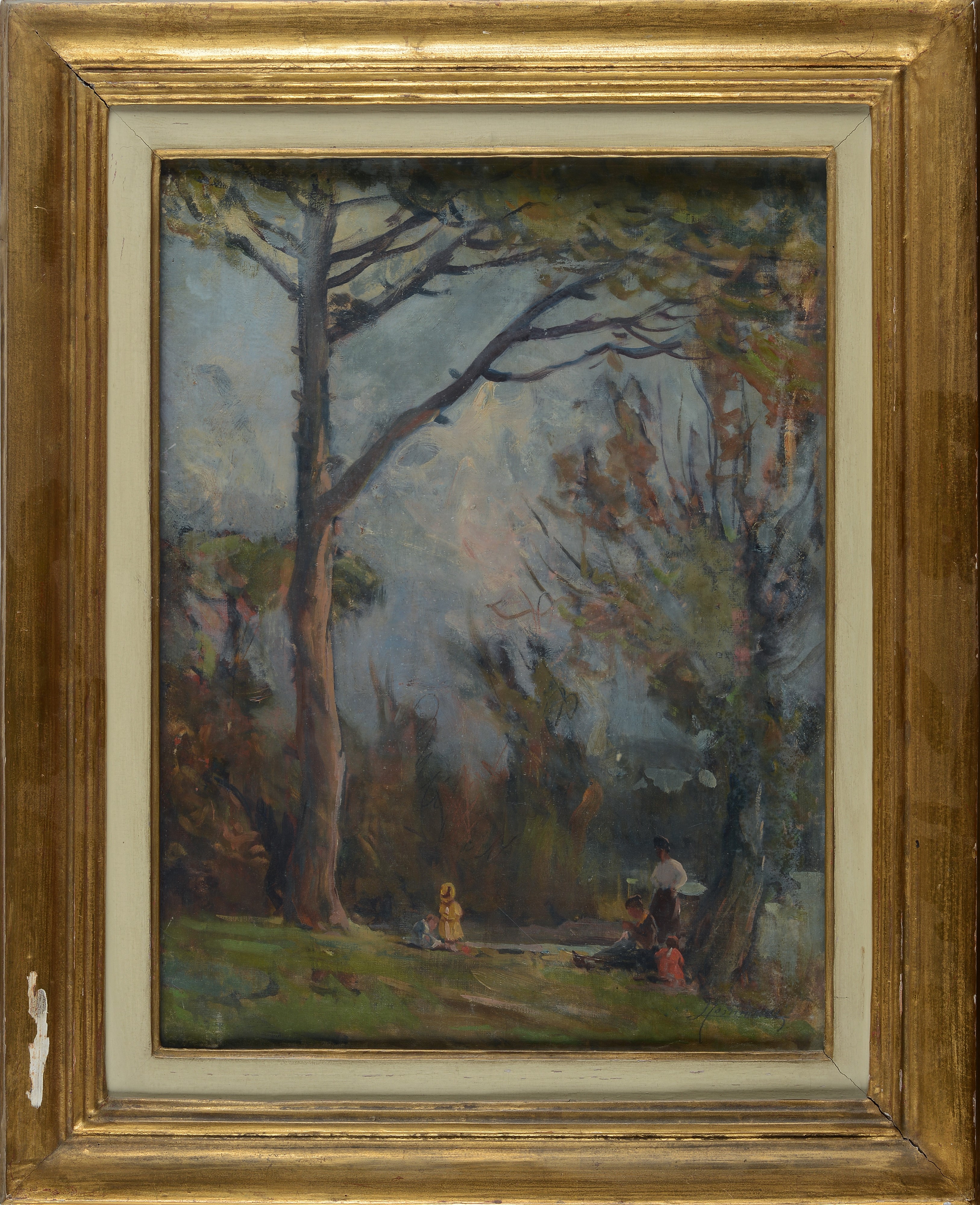 Paesaggio con alberi e figure