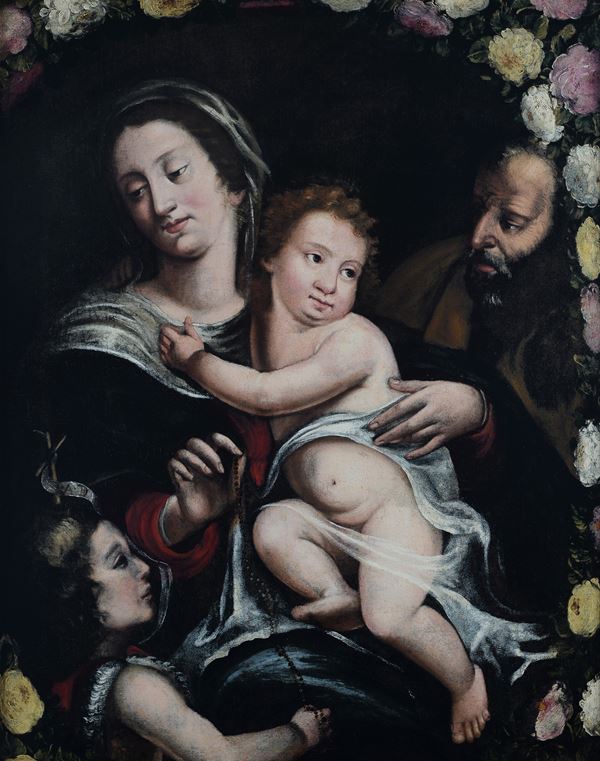 Anonimo, XVIII sec.,Anonimo, XVIII sec. - Sacra Famiglia con Giovanni Battista