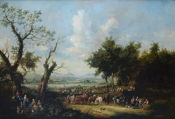 Anonimo, XVIII sec.,Anonimo, XVIII sec. - Landscape with figures