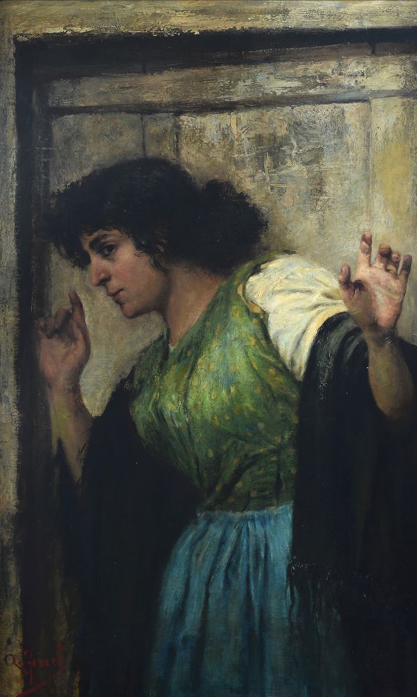 Anonimo, XIX sec. - Ritratto di donna con abito verde