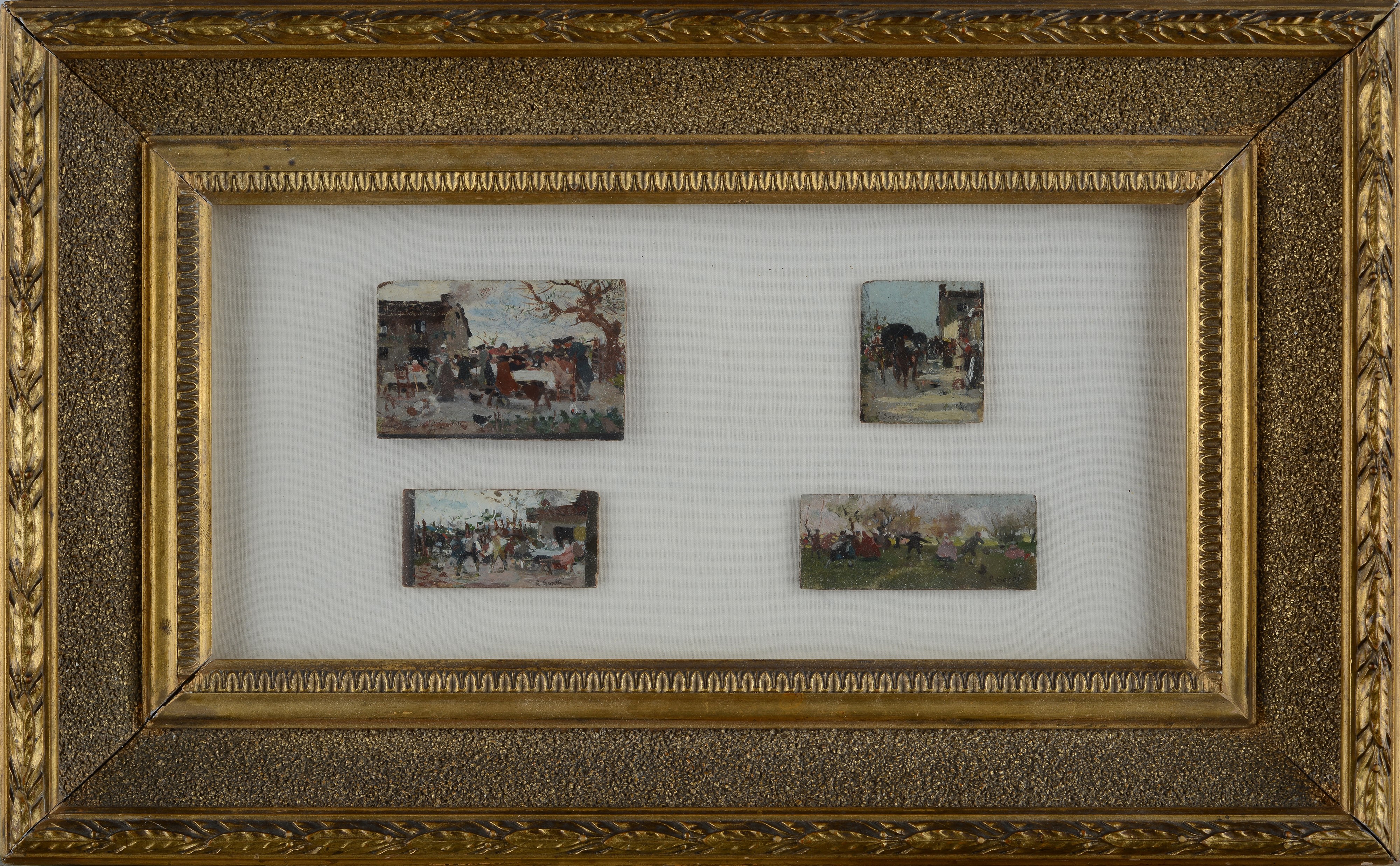 Cinque piccoli dipinti con scene paesane