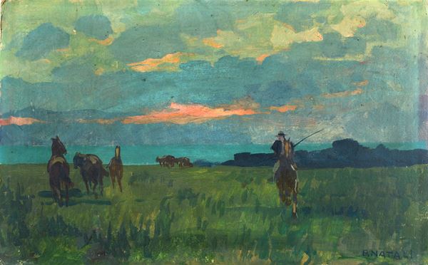 Renato Natali - Paesaggio con cavalli