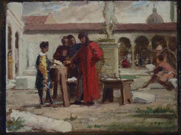 Michelangelo presenta la testa di Fauno a Lorenzo De Medici nel Giardino di San Marco
