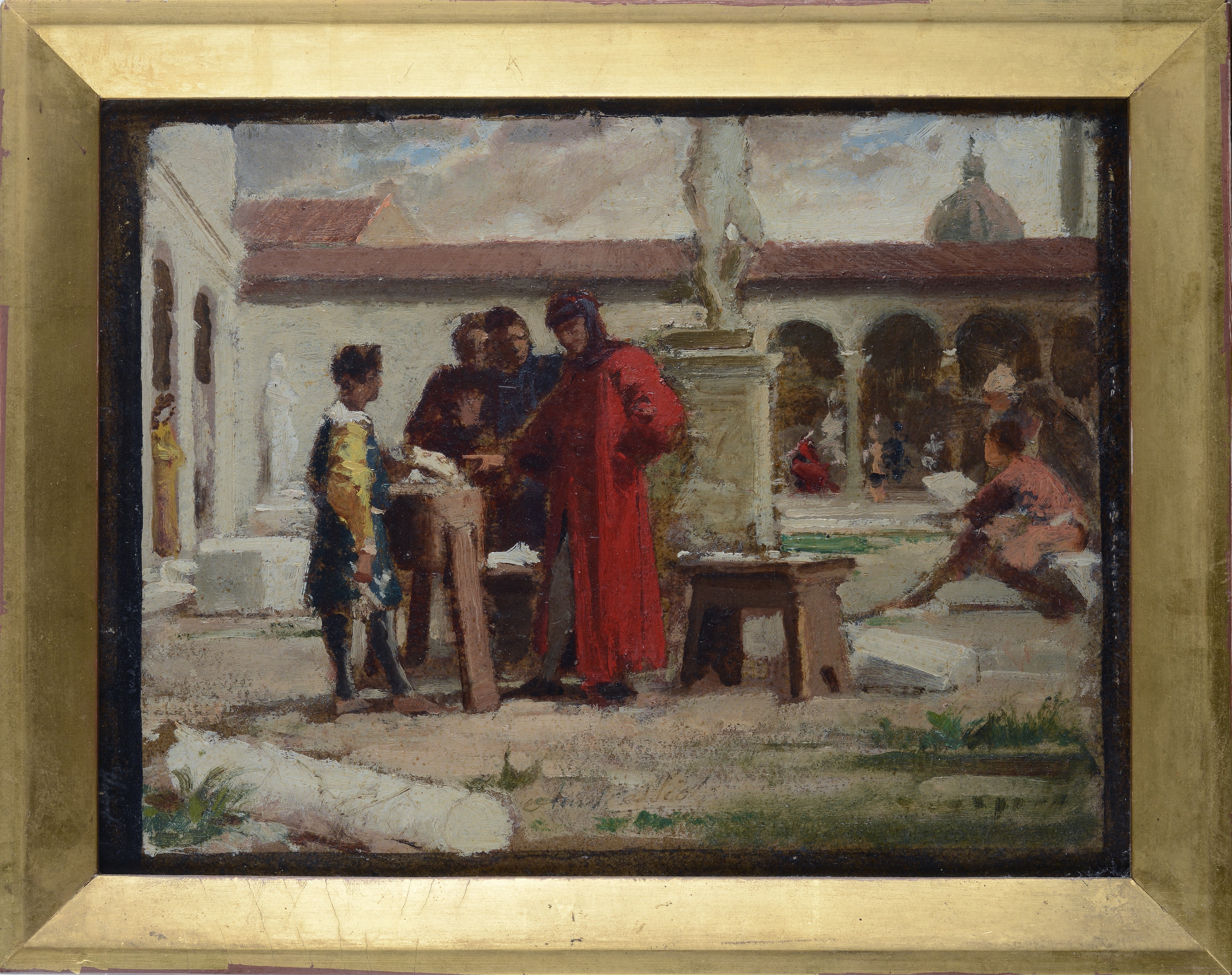 Michelangelo presenta la testa di Fauno a Lorenzo De Medici nel Giardino di San Marco