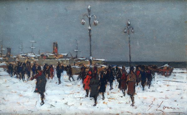 Giovanni Lomi - Piazza dell'Unità di Trieste sotto la neve
