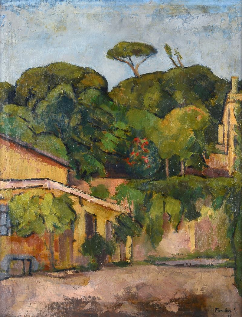 Strada con alberi e case