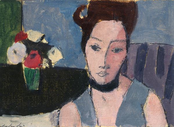 Aldo Salvadori - Ritratto di donna con vaso di fiori