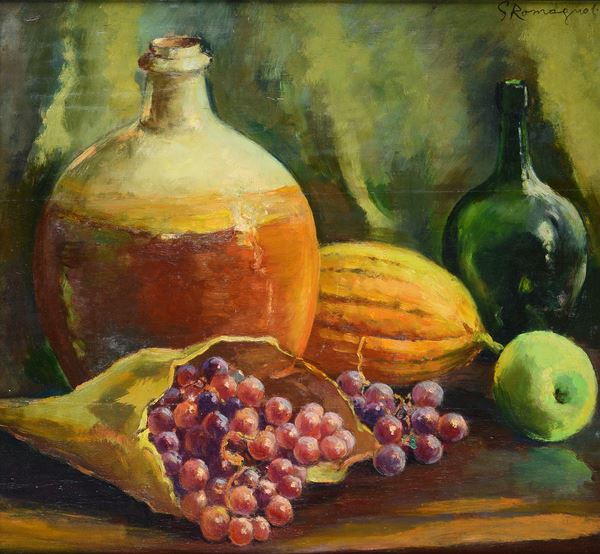 Giovanni Romagnoli - Natura morta con frutta e anfore