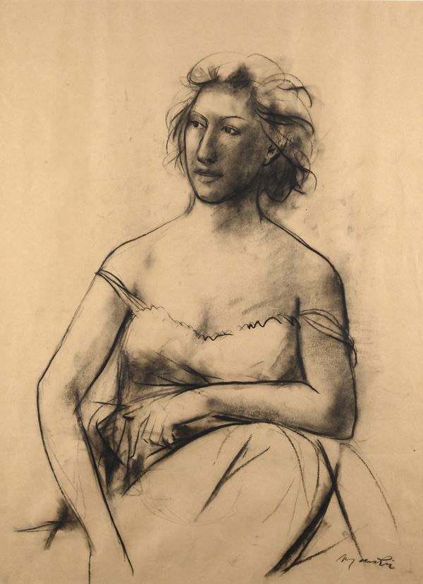 Giacomo Manz&#249; - Studio per grande ritratto di signora