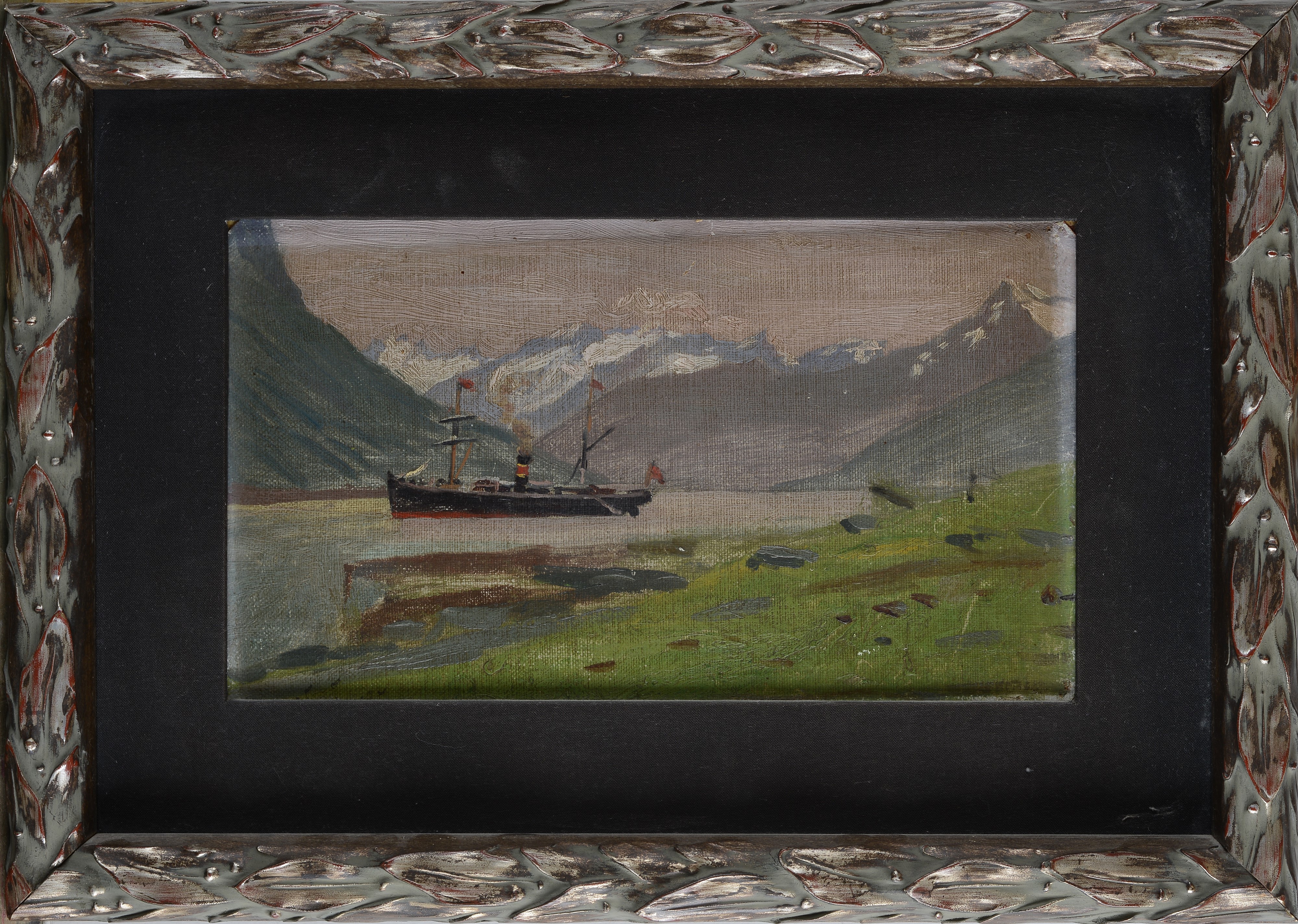 Anonimo, XX Sec. - Paesaggio Lacustre con Battello