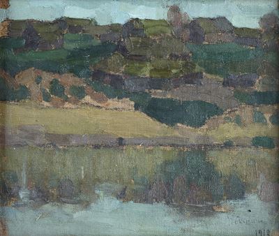 Paesaggio (fronte) - Paesaggio con Diga (verso)