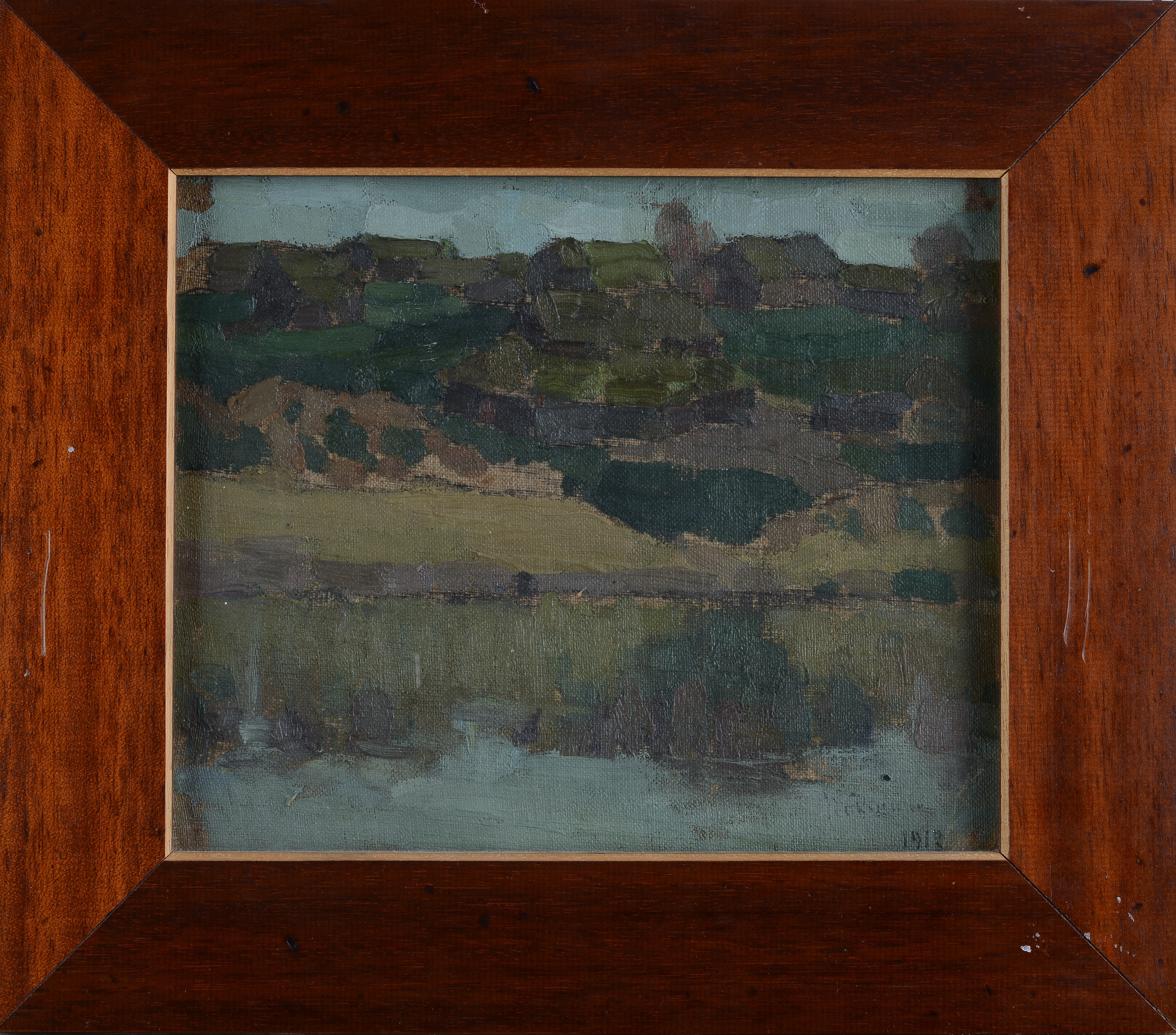 Anonimo, XX Sec. - Paesaggio (fronte) - Paesaggio con Diga (verso)