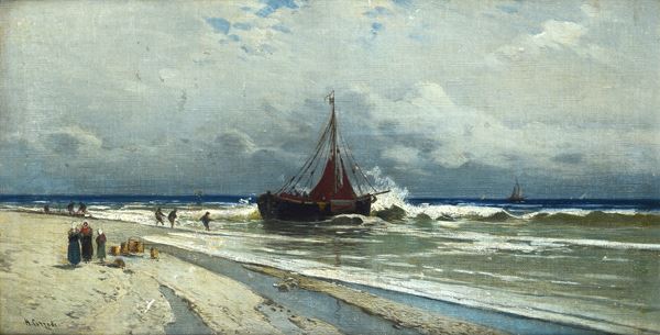 Hermann Corrodi - Boats on the shore