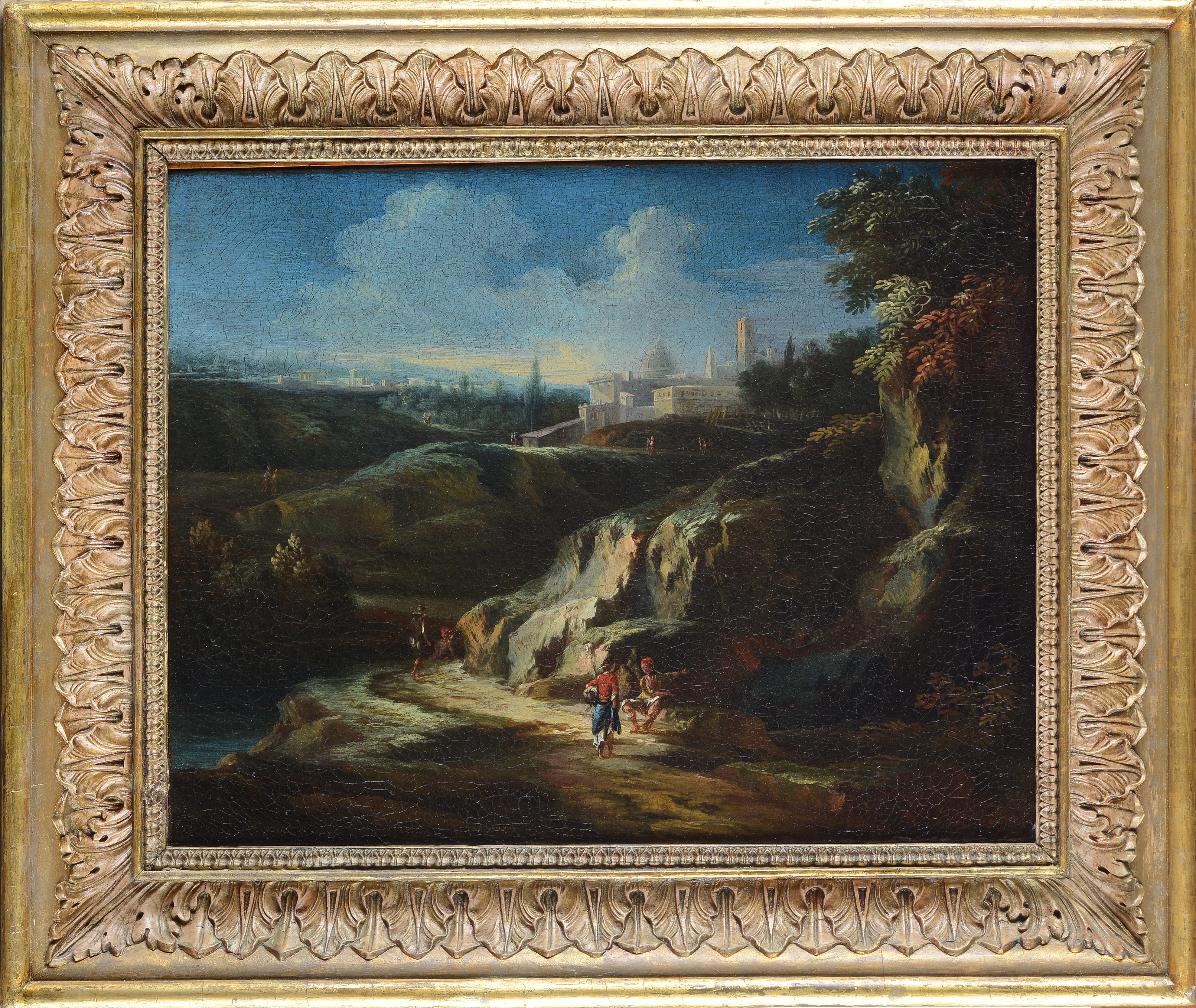 Coppia di paesaggi con figure