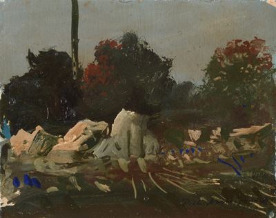 Paesaggio, olio su cartone