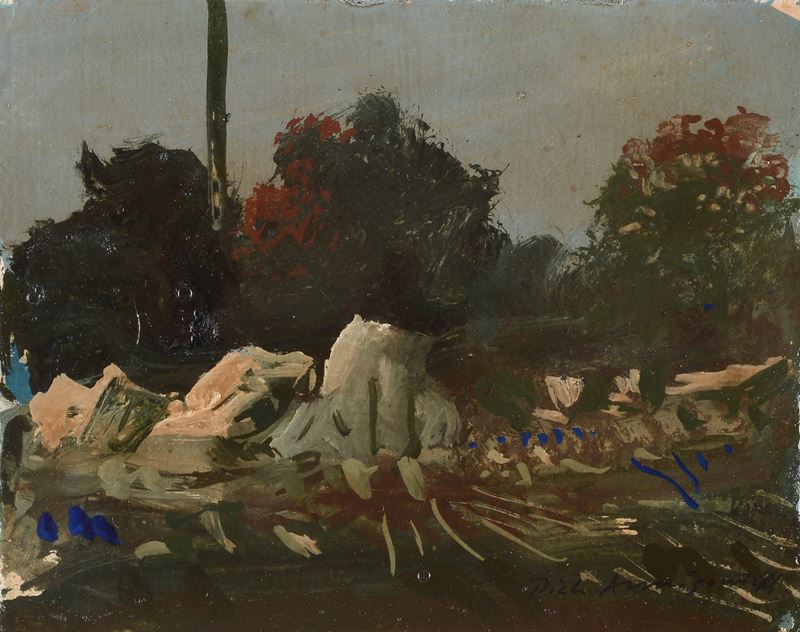 Pietro Annigoni - Paesaggio, olio su cartone