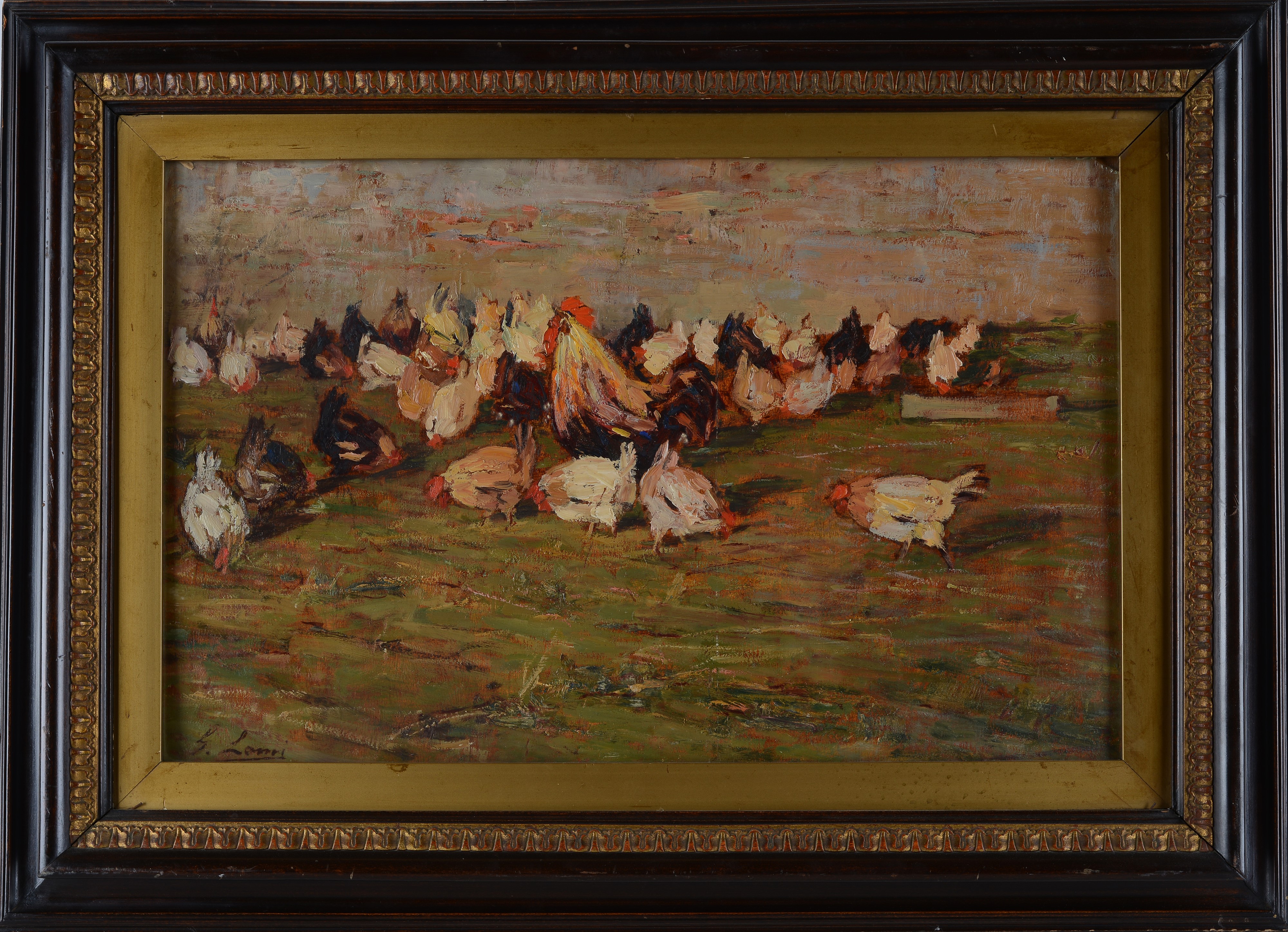 Giovanni Lomi - Galline con Gallo