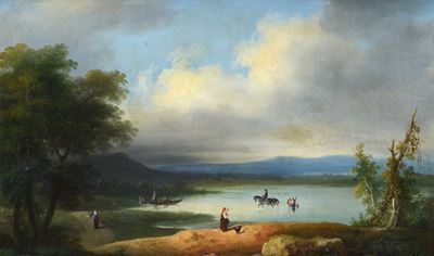 Paesaggio Lacustre con Figure